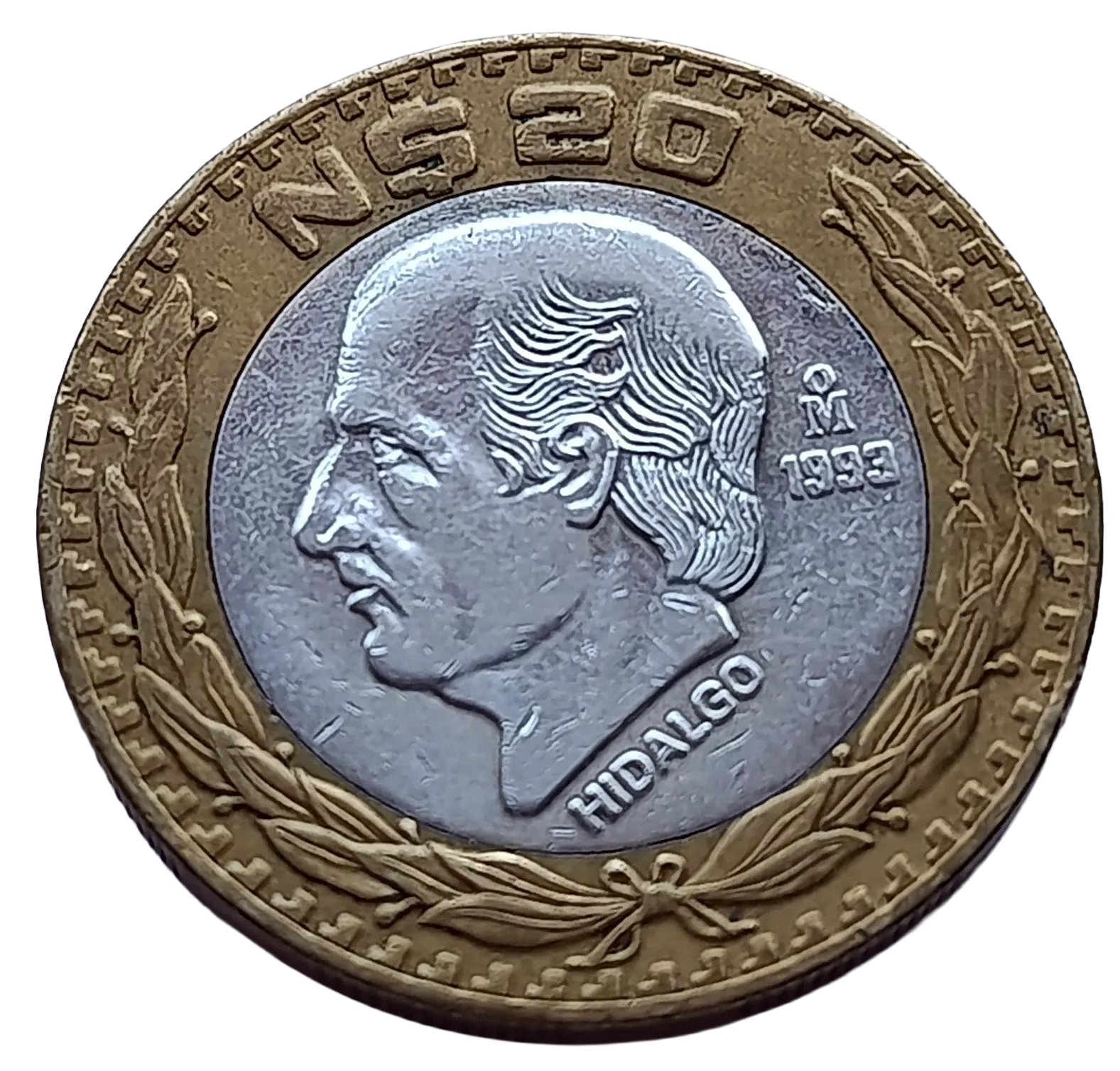 Moneda 20 Pesos Bimétalica Miguel Hidalgo Año 1993 - Condición: Usada