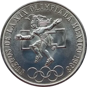 Moneda Olímpica 25 pesos 1968 -Plata Ley 0.720- Condición: usada