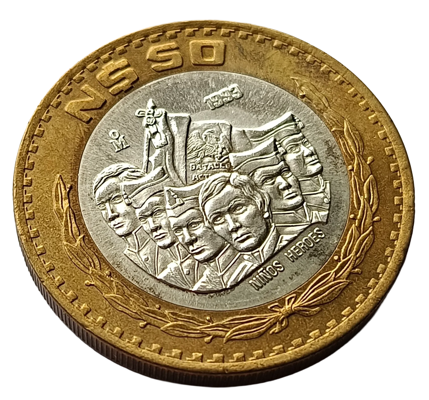 Moneda 50 Nuevos Pesos Niños Héroes - Centro de Plata- Año 1993 - Condición: Usada - Imagen 7