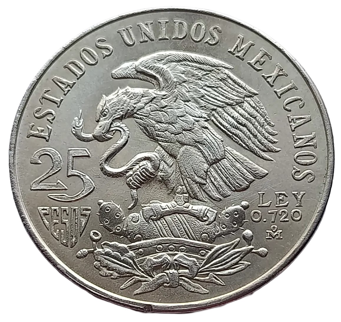 Moneda Olímpica 25 pesos 1968 -Plata Ley 0.720- Condición usada - Imagen 2