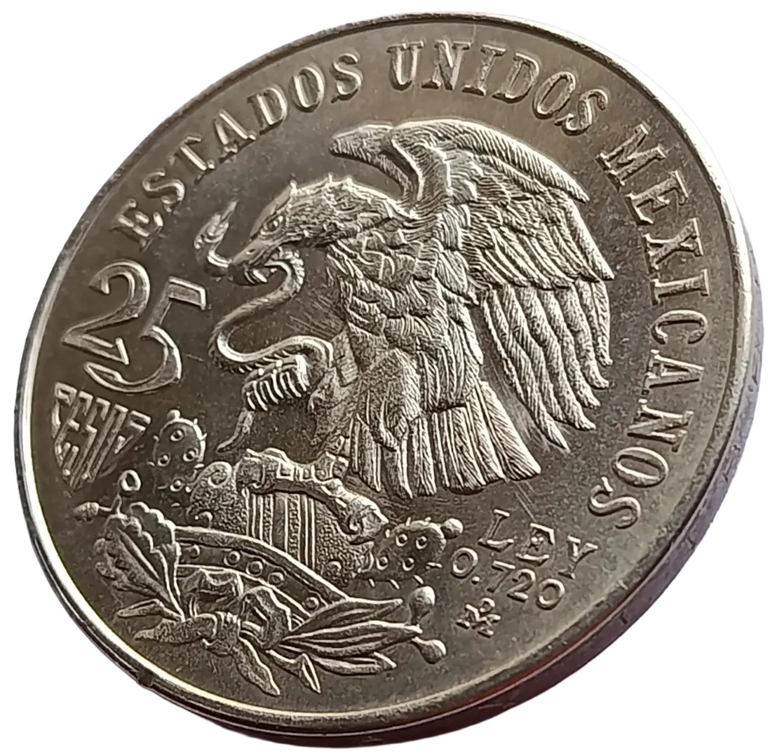 Moneda Olímpica 25 pesos 1968 -Plata Ley 0.720- Condición usada - Imagen 4