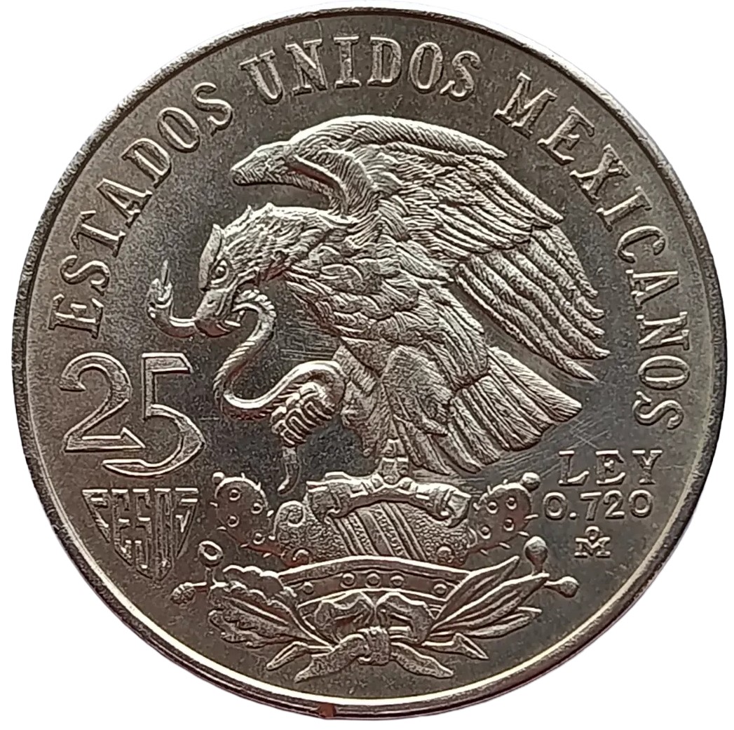 Moneda Olímpica 25 pesos 1968 -Plata Ley 0.720- Condición usada - Imagen 8
