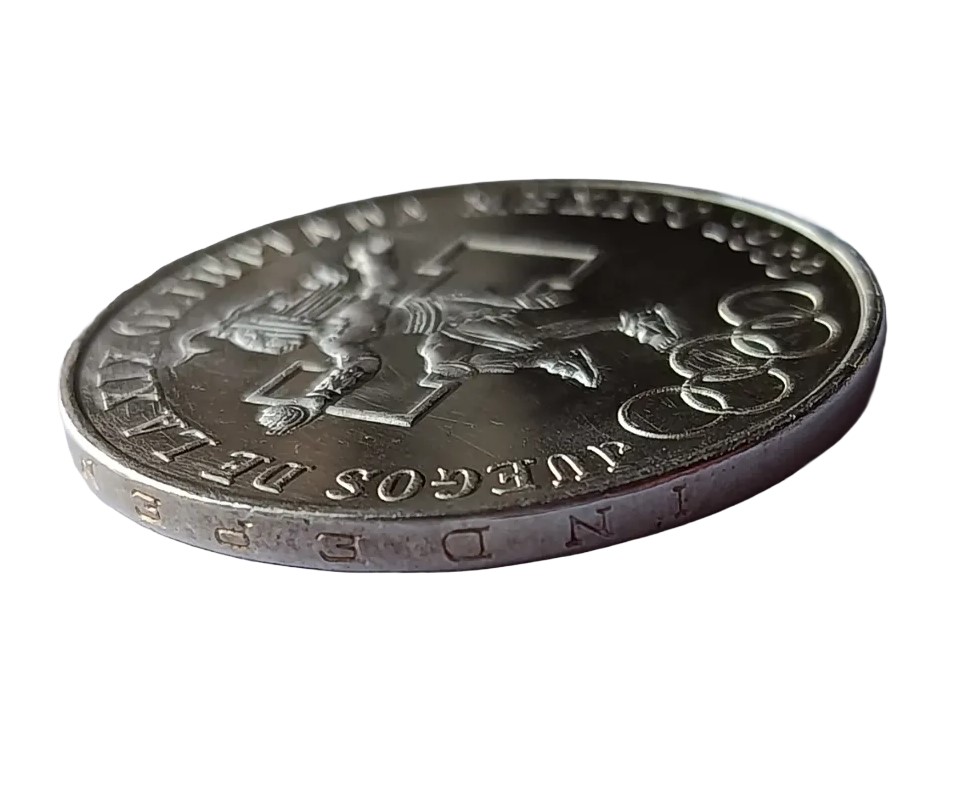 Moneda Olímpica 25 pesos 1968 -Plata Ley 0.720- Condición usada - Imagen 9