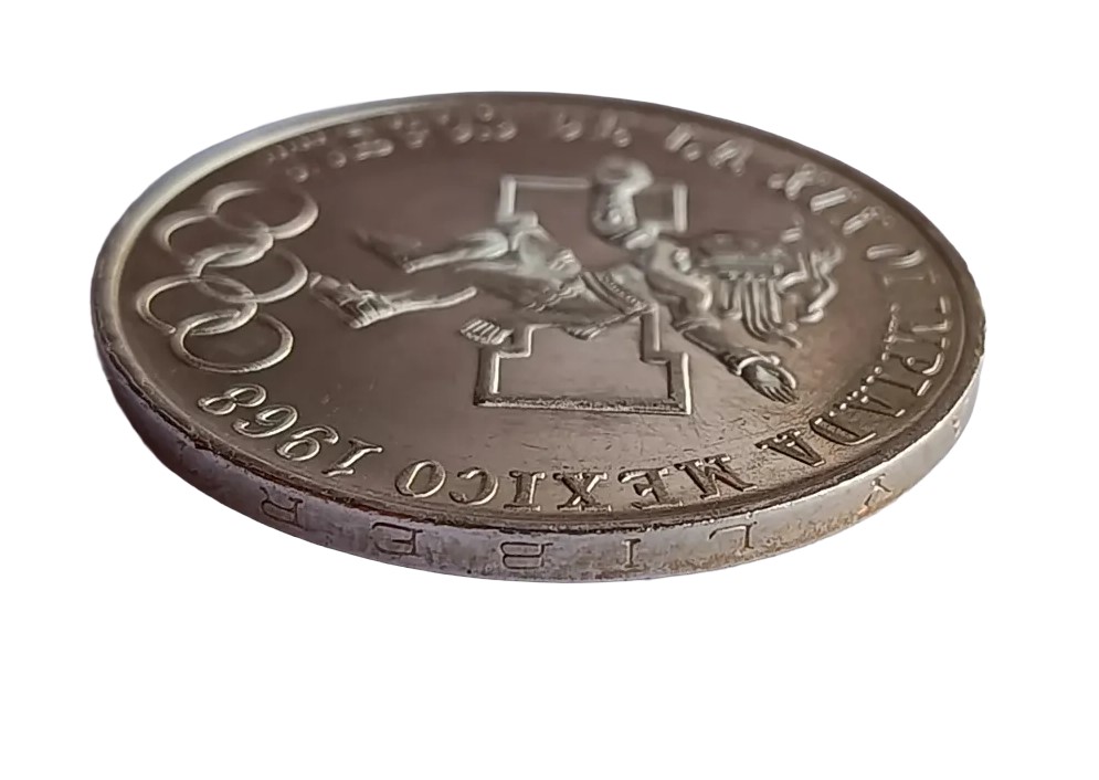 Moneda Olímpica 25 pesos 1968 -Plata Ley 0.720- Condición usada - Imagen 7