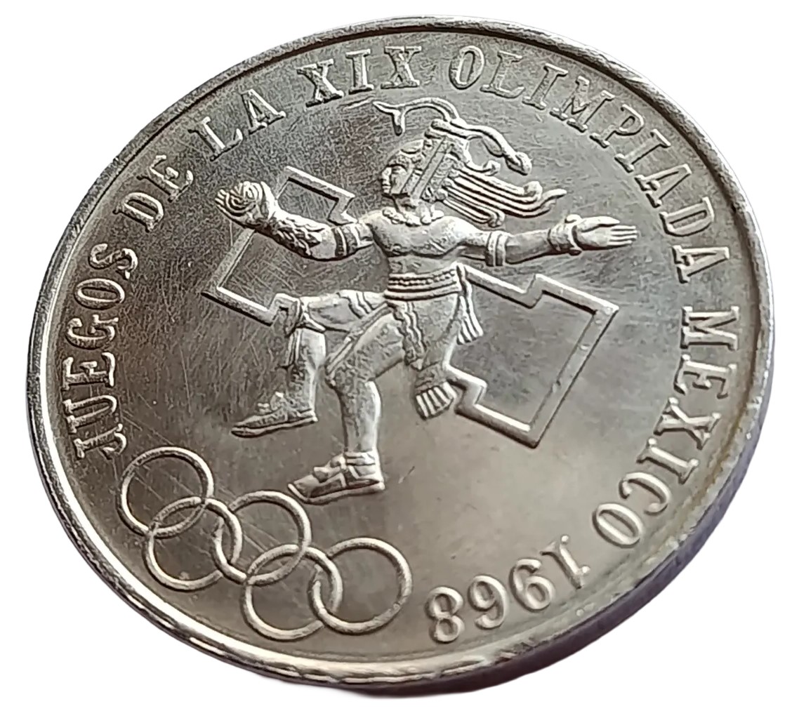 Moneda Olímpica 25 pesos 1968 -Plata Ley 0.720- Condición usada - Imagen 3