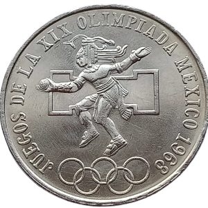 Moneda Olímpica 25 pesos 1968 -Plata Ley 0.720- Condición usada