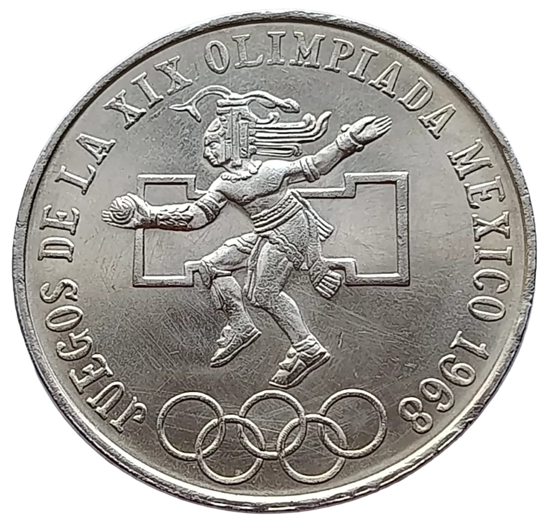 Moneda Olímpica 25 pesos 1968 -Plata Ley 0.720- Condición usada
