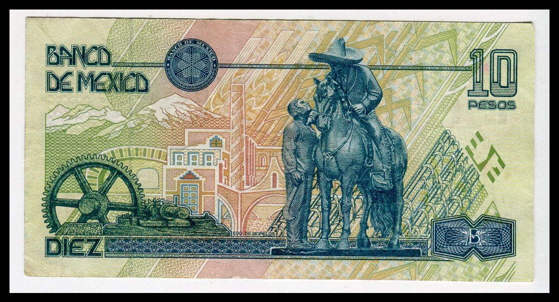 Billete 10 Pesos Emiliano Zapata -Condición: Usado - Grado: F (Fine) - Imagen 3