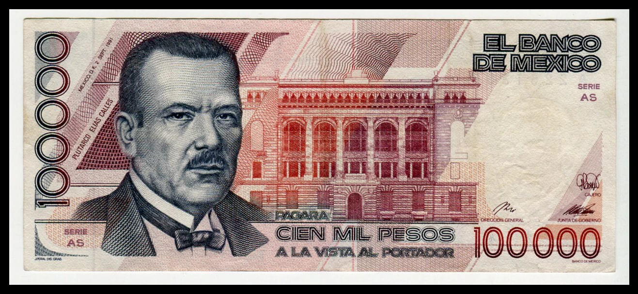 Billete 100,000 Pesos Plutarco Elías Calles - Condición: USADO - Grado: VF (Very Fine) - Imagen 2