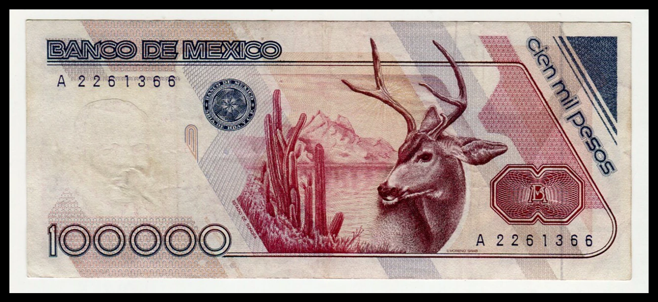Billete 100,000 Pesos Plutarco Elías Calles - Condición: USADO - Grado: VF (Very Fine) - Imagen 3