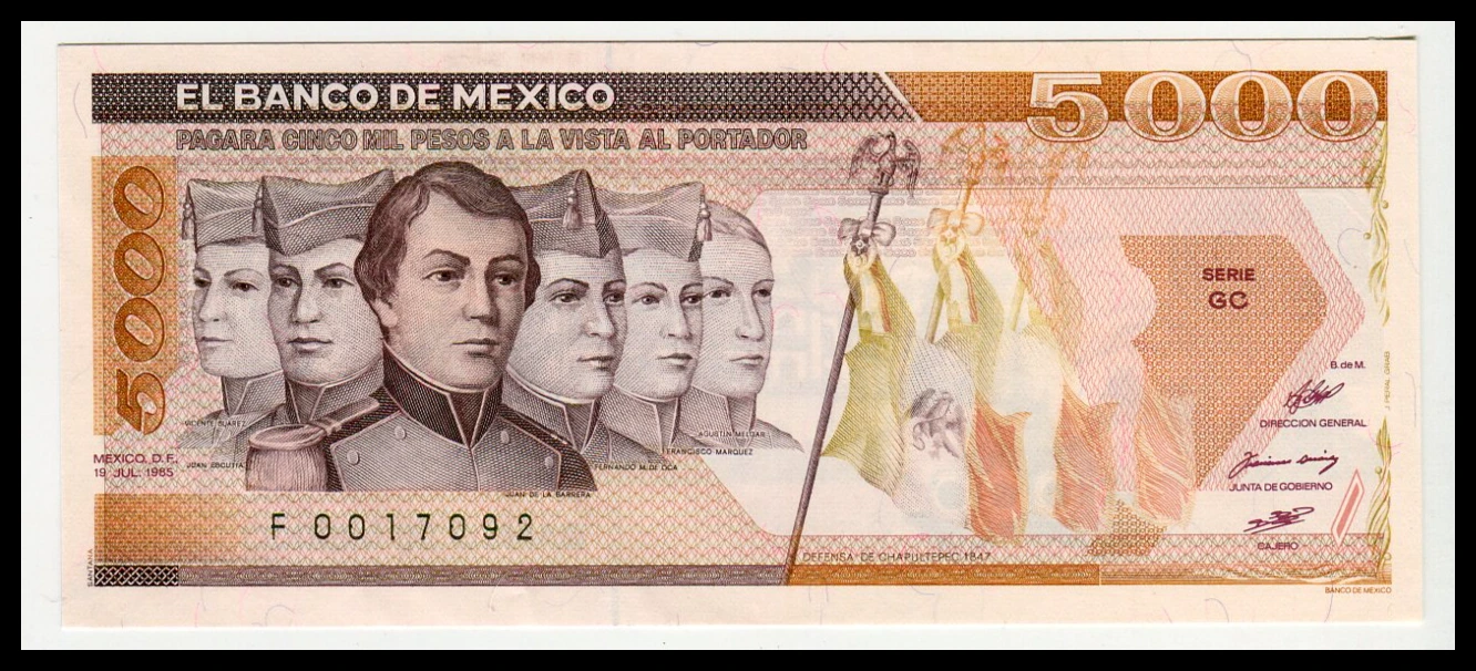 Billete 5000 Pesos Niños Héroes Año 1985 Condición: Nuevo - Grado: UNC (Sin Circular) - Imagen 2