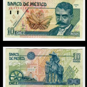 Billete 10 Pesos Emiliano Zapata -Condición: Usado - Grado: F (Fine)