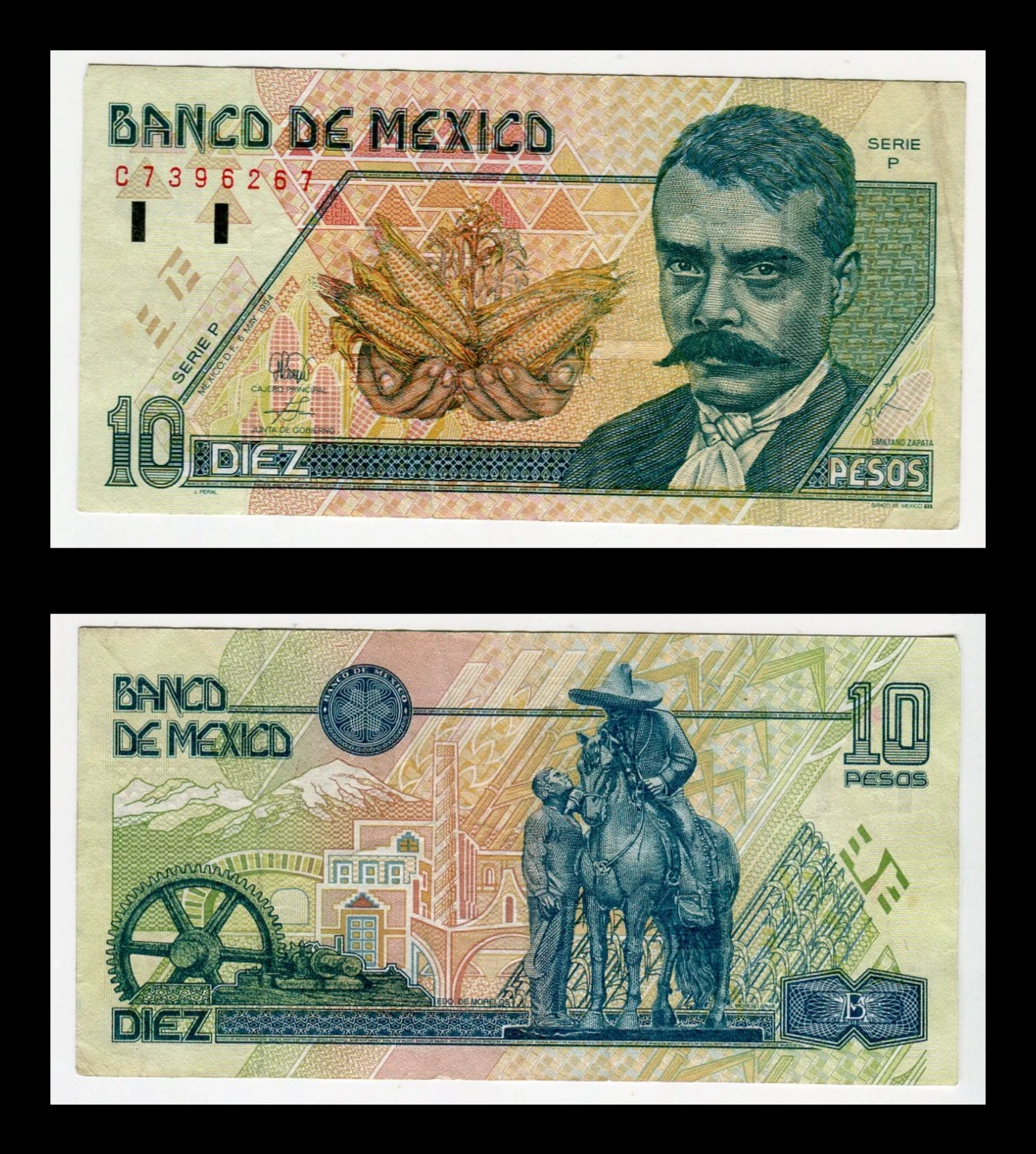 Billete 10 Pesos Emiliano Zapata -Condición: Usado - Grado: F (Fine)