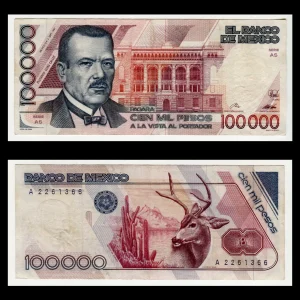 Billete 100,000 Pesos Plutarco Elías Calles - Condición: USADO - Grado: VF (Very Fine)