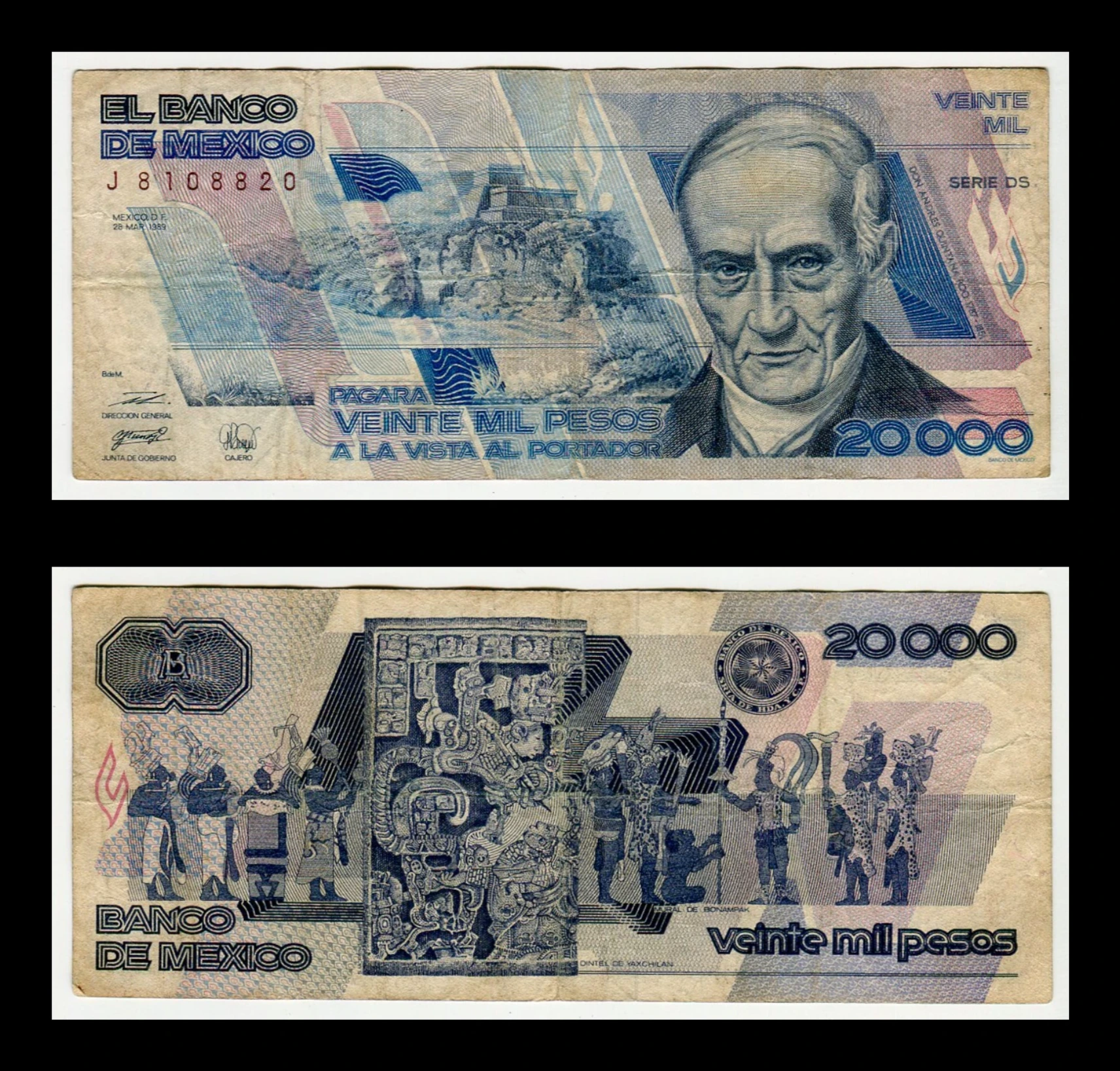 Billete 20,000 Pesos Andrés Quintana Roo – (Condición: Usado – Grado: VG - Very Good)