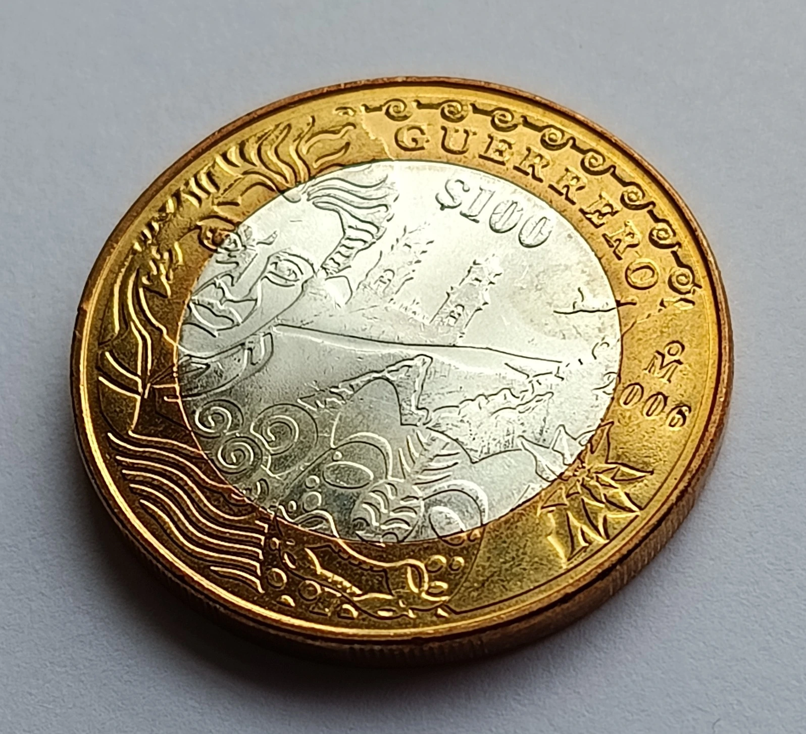 Moneda de $100 Pesos Guerrero (2006) – Serie Estados de la República (Fase 2) - Condición: Usada, en buen estado. - Imagen 5
