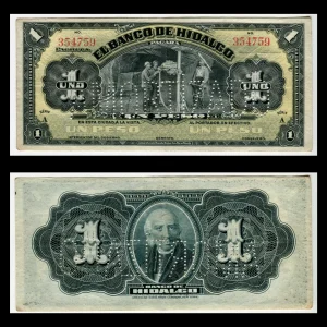 Billete 1 Peso El Banco de Hidalgo Sin firmas y Sin fecha - Amortizado Condición: usado Grado: "VF" (Very Fine )