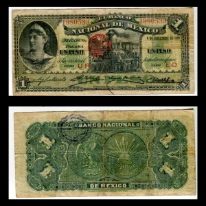 Billete Banco Nacional de México 1 Peso 1913 Condición "F" (Fine)