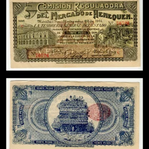 Billete de 20 pesos de la Comisión Reguladora del Mercado del Henequen Condición: Usada - Grado: XF (Extra Fine)