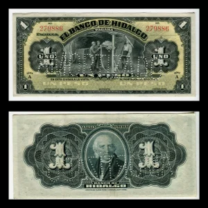 Billete 1 Peso El Banco de Hidalgo Sin firmas y Sin fecha - Amortizado Condición: usado Grado: "VF" (Very Fine )